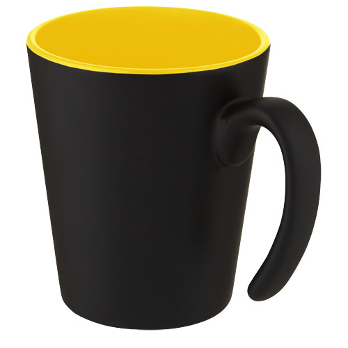 Mug en céramique publicitaire avec anse 360 ml Oli Jaune / Noir